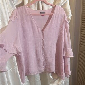 Vince Camuto Soft Petal Pink, Crepe Ruffle Sleeve Blouse